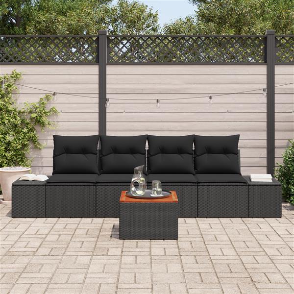 Grote foto vidaxl 5 delige tuinsofa set met kussens zwart poly rattan en acacia tuin en terras tuinmeubelen