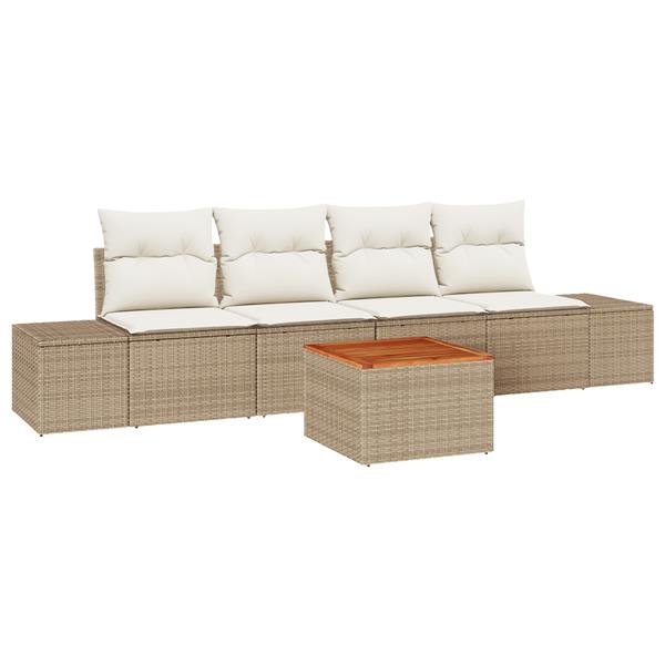 Grote foto vidaxl 5 delige tuinsofa set met kussens in beige poly rattan en acaciahout tuin en terras tuinmeubelen