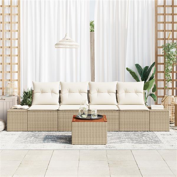 Grote foto vidaxl 5 delige tuinsofa set met kussens in beige poly rattan en acaciahout tuin en terras tuinmeubelen