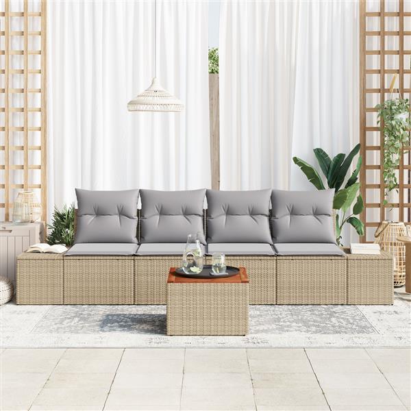 Grote foto vidaxl 5 delige tuinbank set met kussens beige poly rattan acacia tuin en terras tuinmeubelen