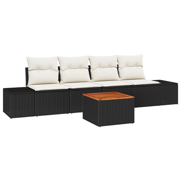 Grote foto vidaxl 5 delig tuinbankstel met kussens zwart poly rattan acacia tuin en terras tuinmeubelen