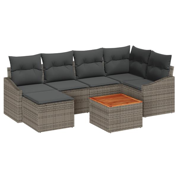 Grote foto vidaxl 7 delige tuinset met kussens grijs poly rattan en acacia tuin en terras tuinmeubelen