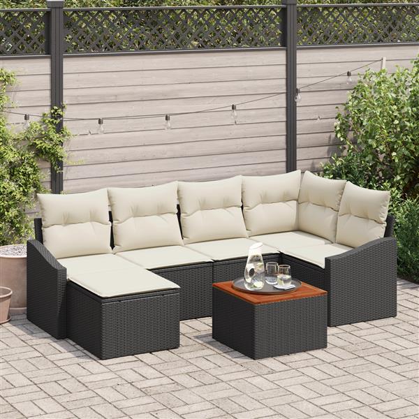 Grote foto vidaxl 7 delige tuinsofa set met kussens in zwart poly rattan en acacia tuin en terras tuinmeubelen