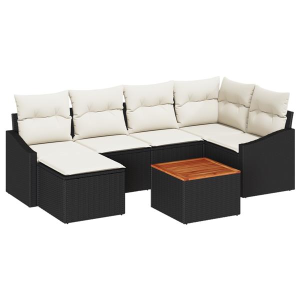 Grote foto vidaxl 7 delige tuinsofa set met kussens in zwart poly rattan en acacia tuin en terras tuinmeubelen