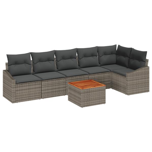 Grote foto vidaxl 7 delige tuinset met kussens grijs poly rattan acacia tuin en terras tuinmeubelen