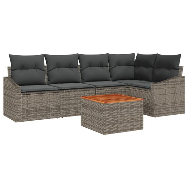 Grote foto vidaxl 6 delige tuinsofa set met kussens in grijs poly rattan en acacia tuin en terras tuinmeubelen