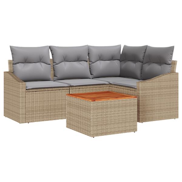 Grote foto vidaxl 5 delige tuinset met kussens in beige van poly rattan en acacia tuin en terras tuinmeubelen