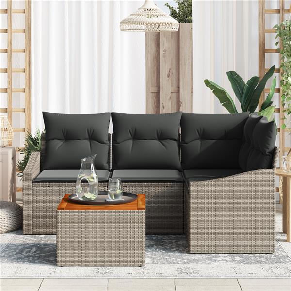 Grote foto vidaxl 5 delige tuinset met kussens grijs poly rattan en acacia tuin en terras tuinmeubelen