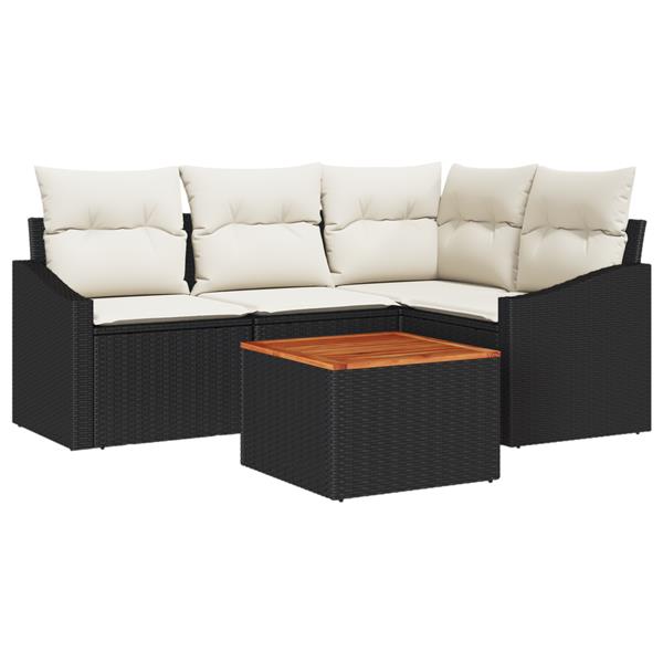 Grote foto vidaxl 5 delige tuinsofa set met kussens zwart poly rattan acacia tuin en terras tuinmeubelen