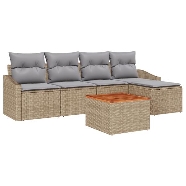 Grote foto vidaxl 6 delige tuin sofaset met kussens beige poly rattan acacia tuin en terras tuinmeubelen