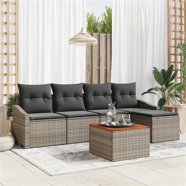 Grote foto vidaxl 6 delige tuin sofa set met kussens grijs poly rattan acacia tuin en terras tuinmeubelen