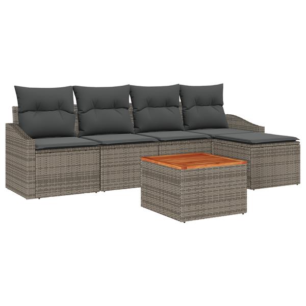 Grote foto vidaxl 6 delige tuin sofa set met kussens grijs poly rattan acacia tuin en terras tuinmeubelen