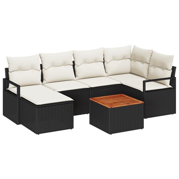 Grote foto vidaxl 7 delige tuinbankenset met kussens poly rattan acacia zwart tuin en terras tuinmeubelen