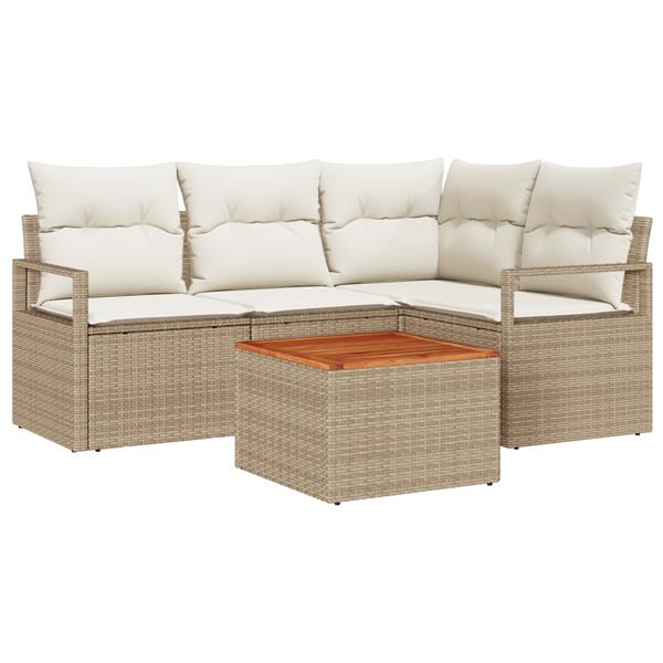 Grote foto vidaxl 5 delige tuinbankenset met kussens poly rattan acacia beige tuin en terras tuinmeubelen