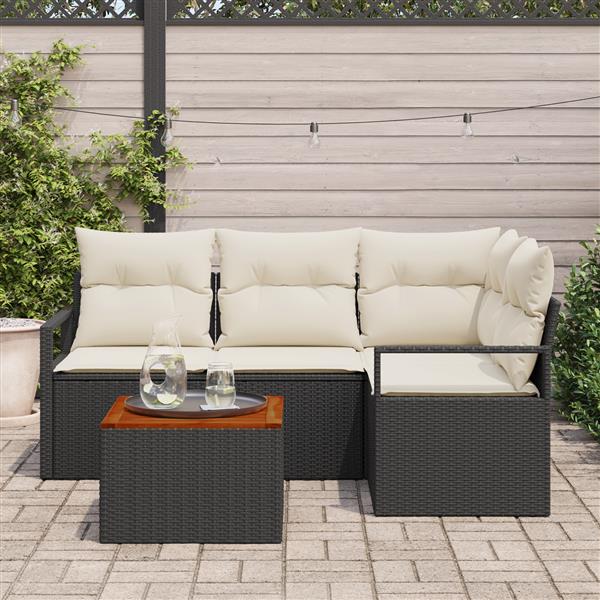 Grote foto vidaxl 5 delige tuinbankenset met kussens poly rattan acacia zwart tuin en terras tuinmeubelen