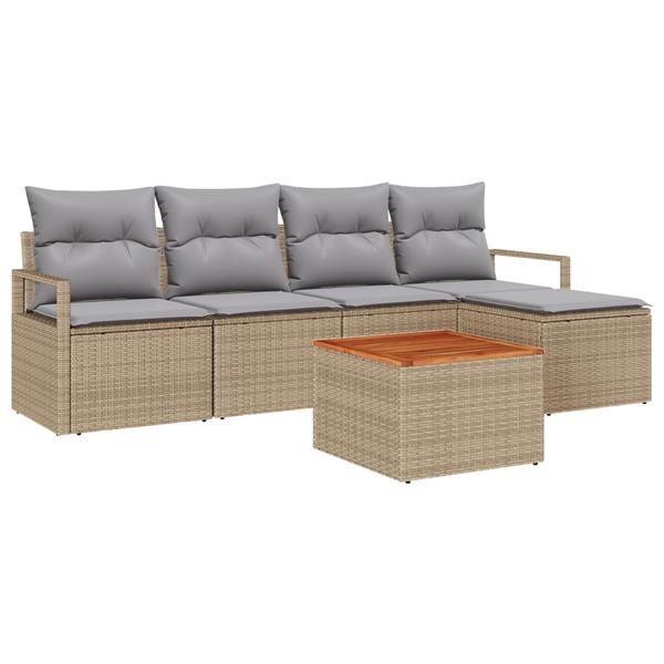 Grote foto vidaxl 6 delige tuinbankset met kussens beige poly rattan acacia tuin en terras tuinmeubelen