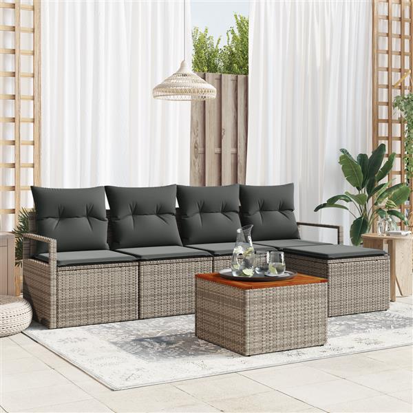 Grote foto vidaxl 6 delige tuin sofa set met kussens grijs poly rattan acacia tuin en terras tuinmeubelen