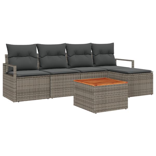 Grote foto vidaxl 6 delige tuin sofa set met kussens grijs poly rattan acacia tuin en terras tuinmeubelen