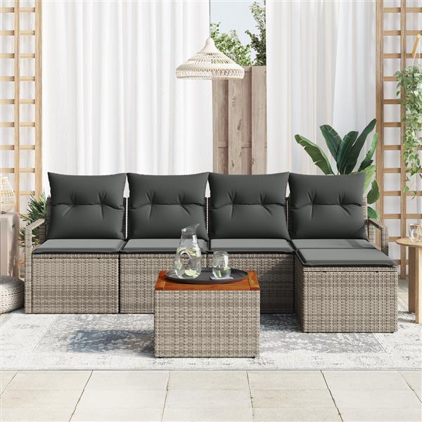 Grote foto vidaxl 6 delige tuin sofa set met kussens grijs poly rattan acacia tuin en terras tuinmeubelen