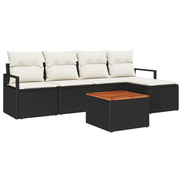 Grote foto vidaxl 6 persoons tuinbank set met kussens zwart poly rattan acacia tuin en terras tuinmeubelen