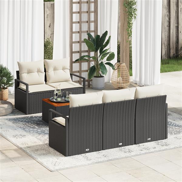 Grote foto vidaxl 6 delige tuinbankenset met kussens poly rattan acacia zwart tuin en terras tuinmeubelen