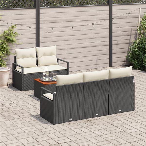 Grote foto vidaxl 6 delige tuinbankenset met kussens poly rattan acacia zwart tuin en terras tuinmeubelen