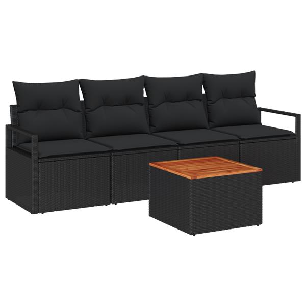 Grote foto vidaxl 5 delige tuinbankenset met kussens poly rattan acacia zwart tuin en terras tuinmeubelen