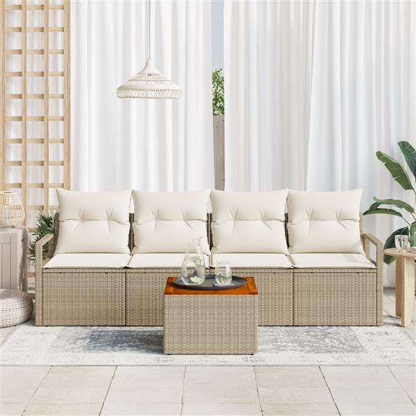 Grote foto vidaxl 5 delige tuinbankenset met kussens poly rattan acacia beige tuin en terras tuinmeubelen