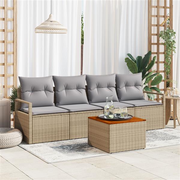 Grote foto vidaxl 5 delige tuinbankenset met kussens poly rattan acacia beige tuin en terras tuinmeubelen