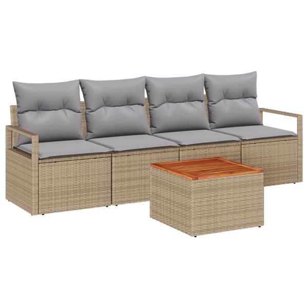 Grote foto vidaxl 5 delige tuinbankenset met kussens poly rattan acacia beige tuin en terras tuinmeubelen