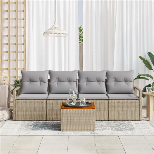 Grote foto vidaxl 5 delige tuinbankenset met kussens poly rattan acacia beige tuin en terras tuinmeubelen