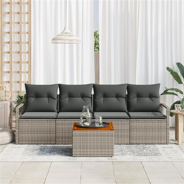 Grote foto vidaxl 5 delige tuinbankenset met kussens poly rattan acacia grijs tuin en terras tuinmeubelen