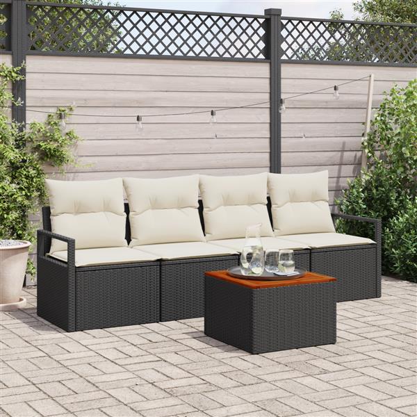 Grote foto vidaxl 5 delige tuinbankenset met kussens poly rattan acacia zwart tuin en terras tuinmeubelen