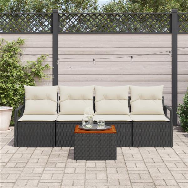Grote foto vidaxl 5 delige tuinbankenset met kussens poly rattan acacia zwart tuin en terras tuinmeubelen