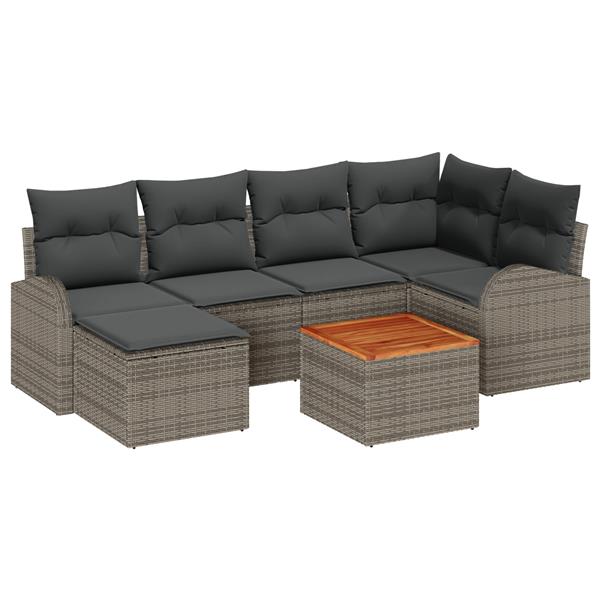 Grote foto vidaxl 7 delige tuinbankenset met kussens poly rattan acacia grijs tuin en terras tuinmeubelen