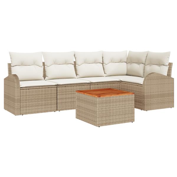 Grote foto vidaxl 6 delige tuinbankset met kussens in beige poly rattan en acacia tuin en terras tuinmeubelen