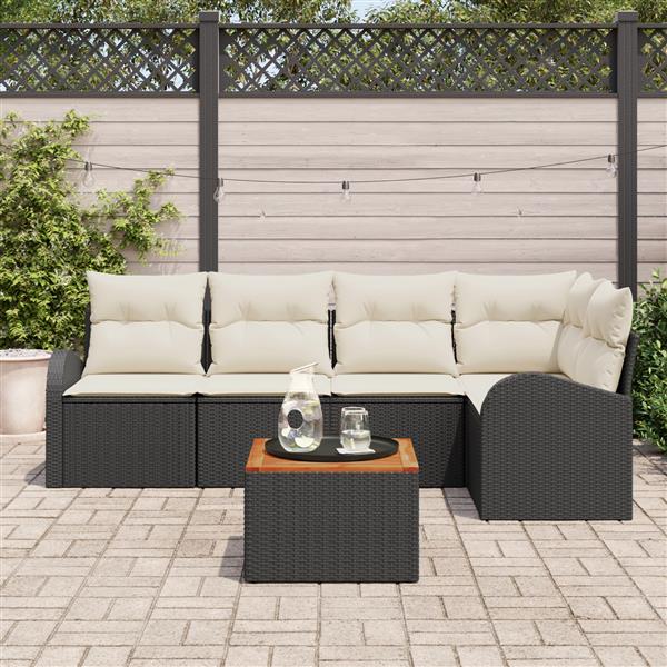 Grote foto vidaxl 6 delige tuinsofa set met kussens in zwart poly rattan en acacia tuin en terras tuinmeubelen