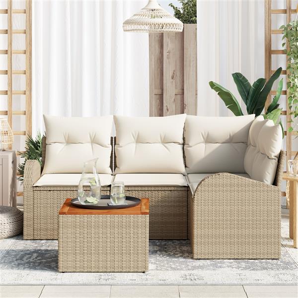 Grote foto vidaxl 5 delige tuinset met kussens in beige poly rattan en acacia tuin en terras tuinmeubelen