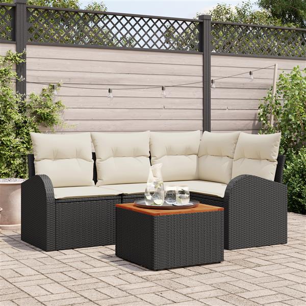 Grote foto vidaxl 5 delige tuinset met kussens zwart poly rattan acacia tuin en terras tuinmeubelen