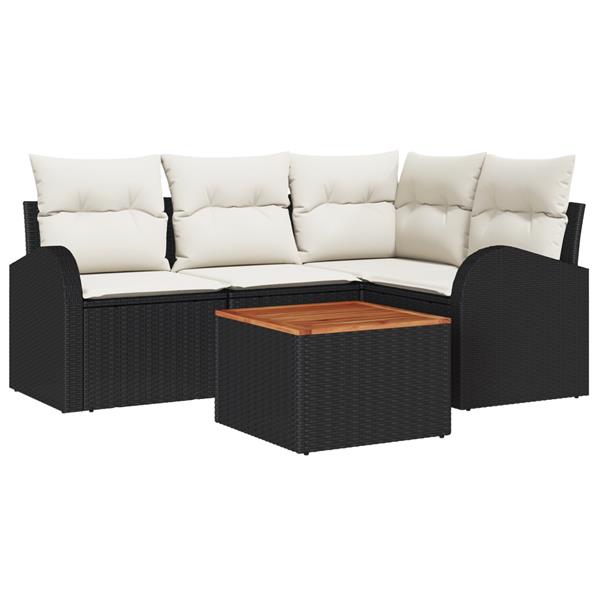 Grote foto vidaxl 5 delige tuinset met kussens zwart poly rattan acacia tuin en terras tuinmeubelen
