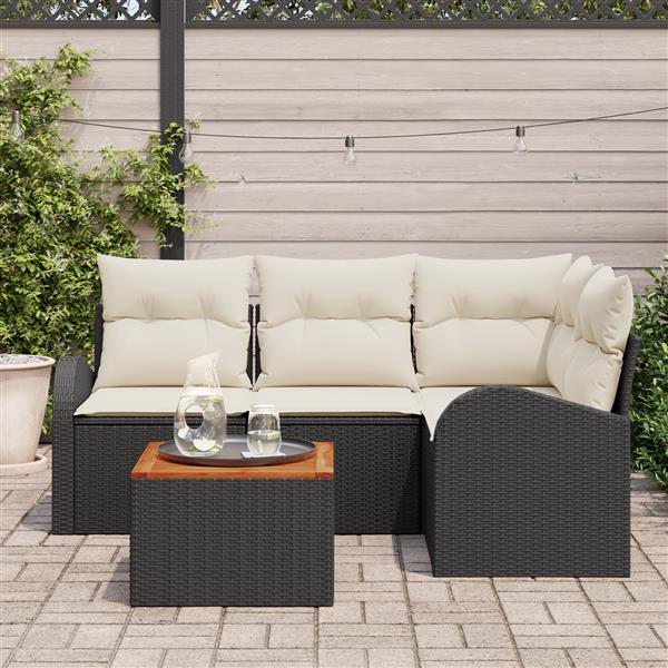 Grote foto vidaxl 5 delige tuinset met kussens zwart poly rattan acacia tuin en terras tuinmeubelen