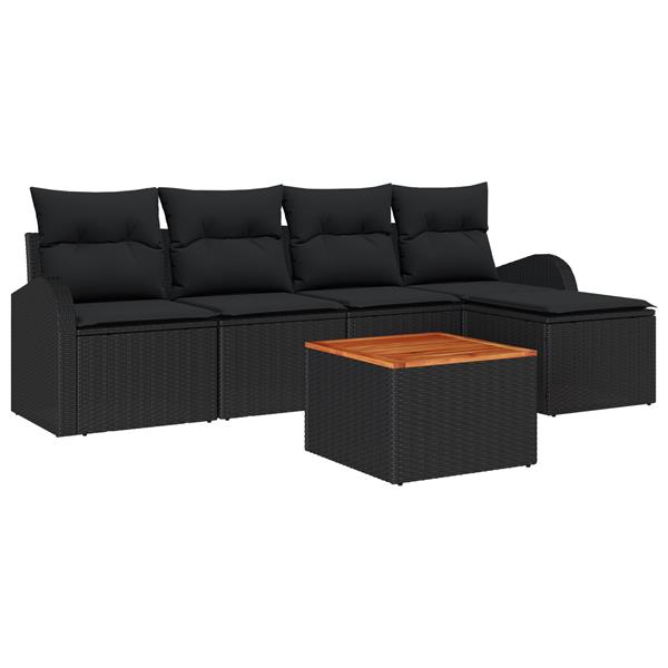 Grote foto vidaxl 6 delige tuinsofa set met kussens zwart poly riet acacia tuin en terras tuinmeubelen