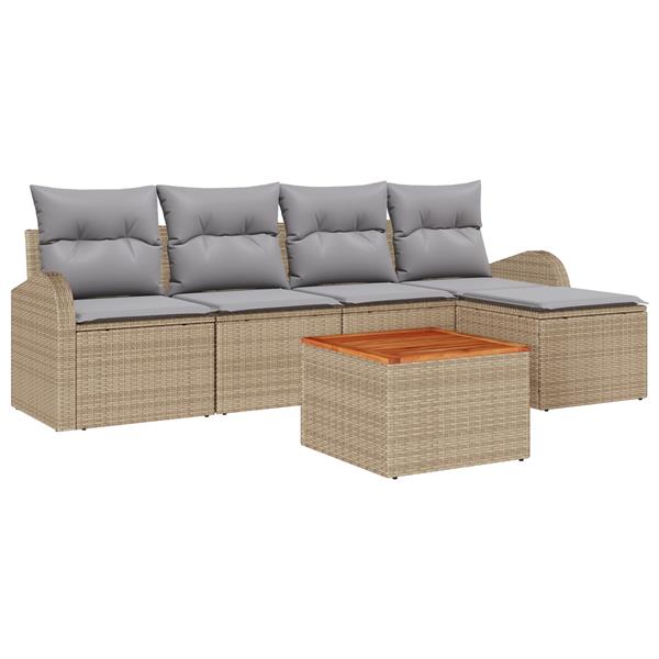 Grote foto vidaxl 6 delige tuinbankset met kussens beige poly rattan en acacia tuin en terras tuinmeubelen