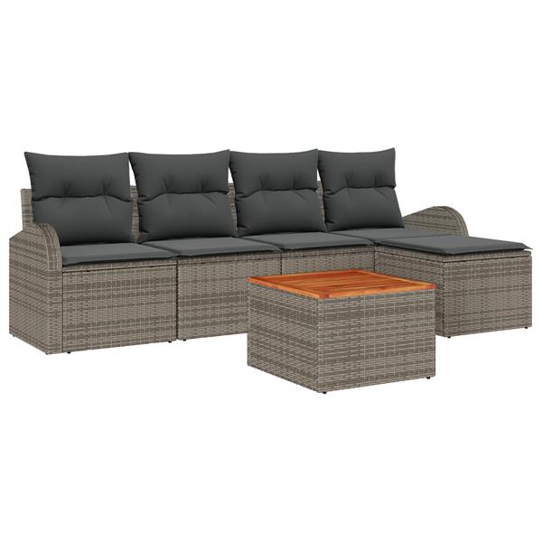 Grote foto vidaxl 6 delige tuinset met kussens in grijs poly rattan en acacia tuin en terras tuinmeubelen