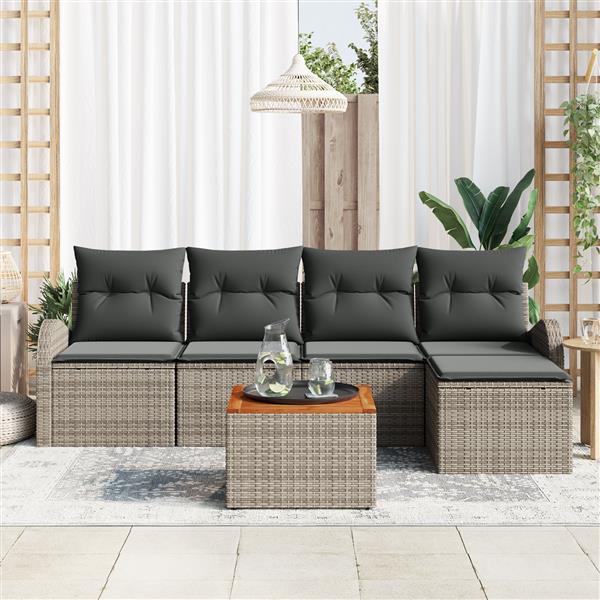 Grote foto vidaxl 6 delige tuinset met kussens in grijs poly rattan en acacia tuin en terras tuinmeubelen