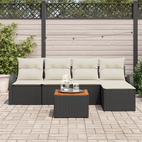 Grote foto vidaxl 6 delige tuinset met kussens zwart poly rattan acacia tuin en terras tuinmeubelen