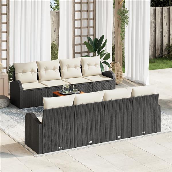 Grote foto vidaxl 9 delige tuinbankenset met kussens poly rattan acacia zwart tuin en terras tuinmeubelen