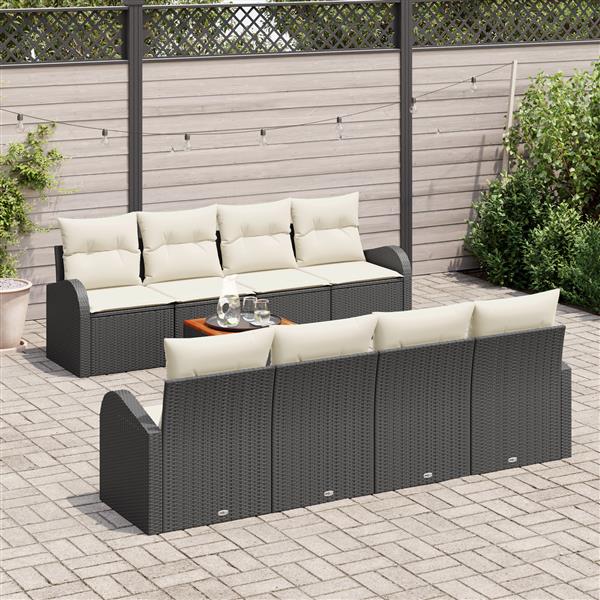 Grote foto vidaxl 9 delige tuinbankenset met kussens poly rattan acacia zwart tuin en terras tuinmeubelen