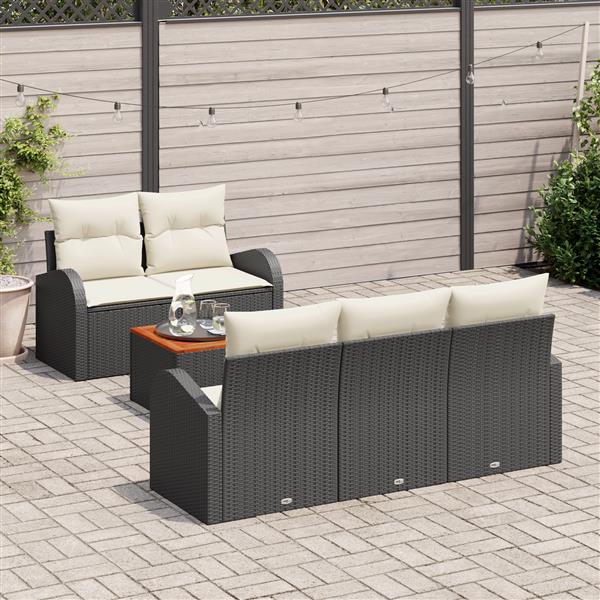 Grote foto vidaxl 6 delige tuinbankset met kussens zwart poly rattan acacia tuin en terras tuinmeubelen