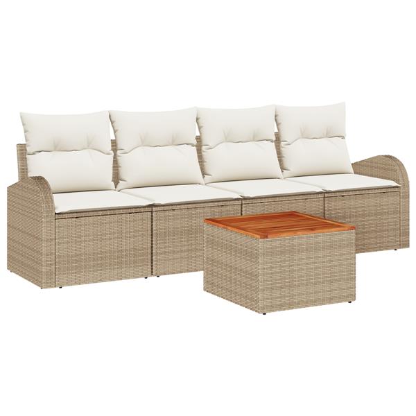 Grote foto vidaxl 5 delige tuinset met kussens in beige van poly rattan en acacia tuin en terras tuinmeubelen